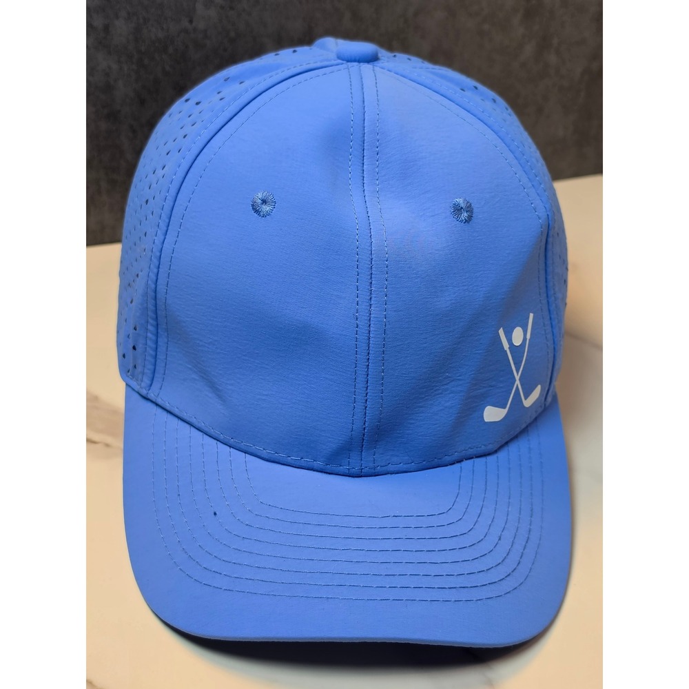 Mens Perforated Performance Golf Hat Sky Blue Crossed Clubs Snapback Cap